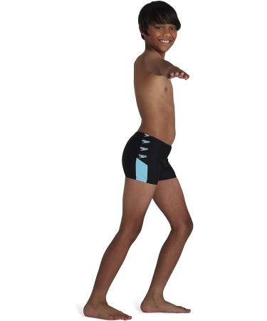 Speedo Boys Boom Logo Splice Aquashort 11-12 Years - Black/Light Adriatic | Stylish Swimwear for Kids | International Shipping - Buy Online on GoSupps.com