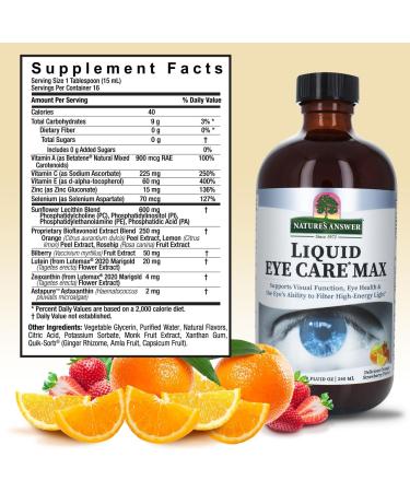 Nature's Answer Liquid Eye Care Max 8 Ounce Liquid Supplement | Supports Visual Function | Non-GMO | Gluten Free | Vegetarian | Made in The USA | Great Tasting - Buy Online on GoSupps.com