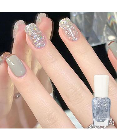 Glitter Nail Polish Shimmering Gel Silvery Shimmer Quick Dry Holographic Nail Varnish Galactic Silver Shining Sparkling Long Lasting No UV Need DIY Nail Art Manicure at Home Gift for Women - Buy Online on GoSupps.com