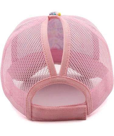 Girls Pony Hat - Distressed High Ponytail Messy Bun Baseball Cap for Kids (4-10 years) - Pink Floral Sun Protection Trucker Hat - Buy Online on GoSupps.com