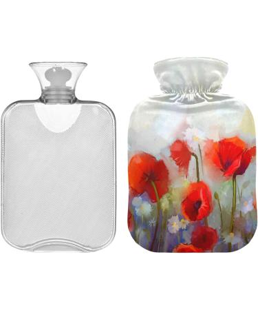 NAANLE 2L Hot Water Bottle with Lid - Transparent Poppy Seed Flower Design for Menstrual Cramps Pain Relief & Heat Therapy - Buy Online on GoSupps.com