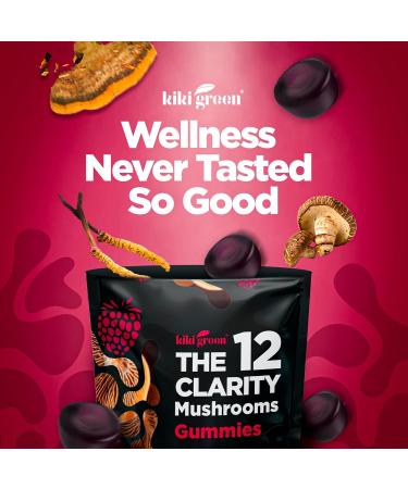 KIKI Green 12 Mushroom Supplement Gummies - Lion's Mane Cordyceps Chaga Reishi Turkey Tail & 7 More for Memory Focus Immunity - 60 Mushroom Gummies for Adults with Raspberry Flavor 10:1 Extract 12 Mushrooms Gummies 60  - Buy Online on GoSupps.com