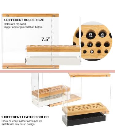 JackCubeDesign Acrylic Bamboo Brush Holder Organizer with Leather Drawer - White, 29 Holes, Beauty Cosmetic Display Stand - 8.77 x 3.34 x 8.42 inches - Buy Online on GoSupps.com
