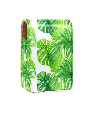 Lipstick Case Leather Lip Gloss Lipstick Organizer with Mirror Mini Lipstick Holder Bag Watercolor Tropical Palm Leaves V760a0lesa
