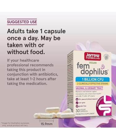 Jarrow Fem-Dophilus Probiotics 1 Billion CFU - Vaginal & Urinary Tract Support - 30 Veggie Capsules - Buy Online on GoSupps.com
