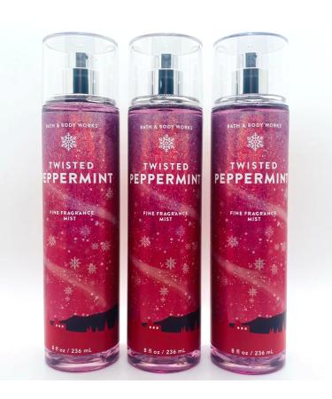 Lot of 3 Bath & Body Works Holiday Traditions Twisted Peppermint Fine Fragrance Mist 8 oz each (Twisted Peppermint)