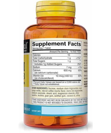 Mason Natural Calcium 600mg with Vitamin D3 - Coffee Mocha Flavor | Supports Healthy Bones & Muscle Function | 100 Chewables - Buy Online on GoSupps.com