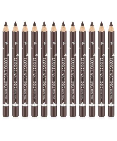 Go Ho 12 PCS Dark Brown Eyebrow Eyeliner Pencil Set, Waterproof Eyebrow Pencil,Long-lasting Sweat-proof Eyeliner Makeup Brow Tint Pen(Dark Brown) 12PC Dark Brown Eyebrow Pencil