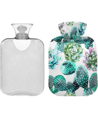 NAANLE Hot Water Bottle with Cactus Cover - 2L for Pain Relief Menstrual Cramps & Heat Therapy | Succulent Watercolor Design - Buy Online on GoSupps.com