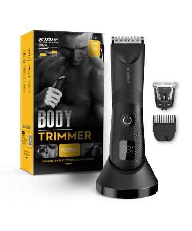 Body Groomer Men Pubic Hair Trimmer Electric Groin Hair Trimmer Waterproof Wet/Dry Safe Balls Trimmer for Men with 2 Replaceable Ceramic Blades LED Light and Power Display Black