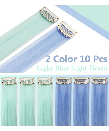 JCHDWSGUO 10pc 21 Heat-Resistant Clip-In Colored Hair Extensions - Light Blue & Light Green for Women | Perfect for Holiday Parties - Buy Online on GoSupps.com