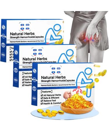 Pofeiya Heca Natural Herbal Strength Hemorrhoid Capsules Natural Hemorrhoid Relief Capsules Hemorrhoid Rapid Treatment Helps Relieve Itching Burning Pain or Discomfort Fast for Women Men (3pcs)