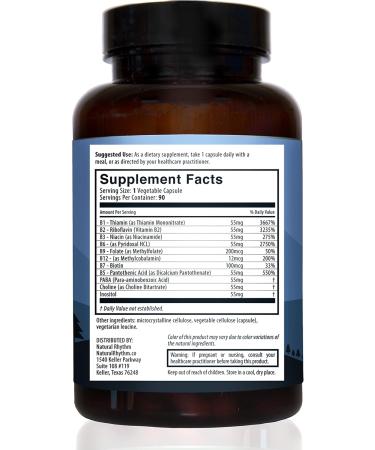 Natural Rhythm B-CALMplex 2-Pack B-Complex Vitamin Supplement Comprehensive B Vitamin Blend with Methylfolate & B12 3 Month Supply 90 Capsules - Buy Online on GoSupps.com