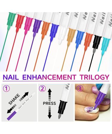 12 Pcs Nail Art 3D Painted Pen Quick Drying Nail Art Painting Pen Colorful Nail Graffiti Pen Smooth Nail Art Drawing Pen for Flower Pen Hook Line DIY Nail Art - Buy Online on GoSupps.com