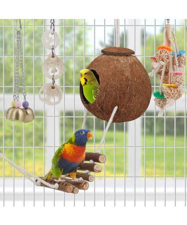 Coconut Hideaway Bird Perch Hammock with Bell Swing - Parrot Toys for Parakeet Conure Cockatiel Love Birds - Buy Online on GoSupps.com