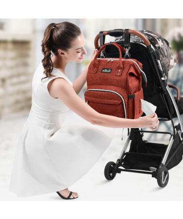 Viedouce Baby Diaper Backpack - Waterproof Oxford Large Capacity Bag with Diaper Support & Stroller Belts - Multifunctional Brick Red - Buy Online on GoSupps.com
