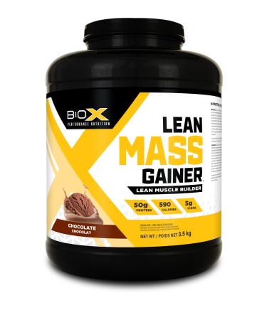 BioX Lean Mass Gainer | Low Lactose Sustained-Release Protein Matrix Gainer with No Added Sugar | 590 Calories 50G Protein 5G Fibre | 23+ Servings 3.50KG (Chocolate)
