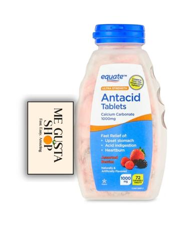 Equate Ultra Strength Antacid Chewable Tablets 1000 mg Assorted Berries 72 Count (Pack of 01) + Me Gustas Sticker