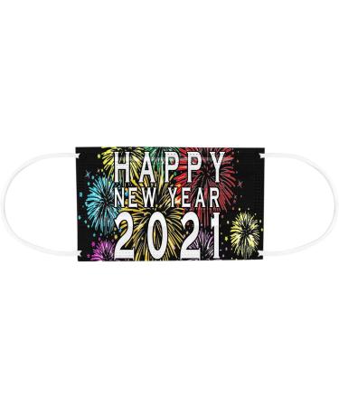 100PCS 2021 Happy New Year Disposable Face_Mask for Adult 2021 Happy New Years Face Bandanas 3-Layer Non-Woven with Elastic Earloops - Buy Online on GoSupps.com