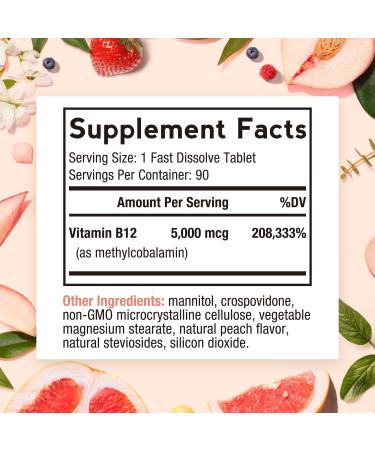 Doctor's Recipes Vitamin B12 Methylcobalamin 5000mcg 90 Fast Dissolve Tablets - Natural Peach Flavor, Vegan, Energy Metabolism & Nervous System Support - Buy Online on GoSupps.com