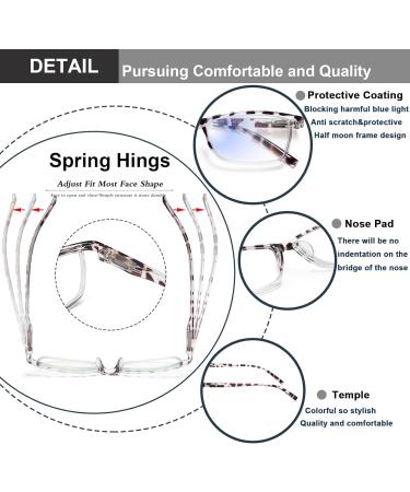 EYEURL 4-Pack Half Reading Glasses for Women | Rectangle Blue Light Glasses | Spring Hinge Readers for Men | 2.75 x Magnification - Buy Online on GoSupps.com