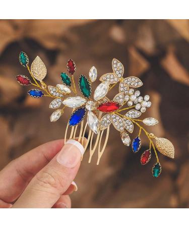 IYOU Bridal Wedding Hair Combs Gold Crystal Bridal Sides Comb Flower Rhinestone Headpiece Prom Bridesmaid Bride Hair Accessories for Women