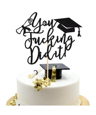 Arthsdite 1Pc You Did It Cake Topper/Class of 2024 Cake Decorations/Congrats Grad Graduation Party Decorations - Black Glitter Black You Did It Cake Topper