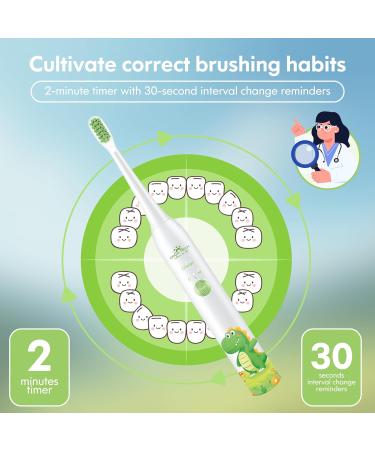 Dada-Tech Kids Electric Toothbrush - Rechargeable Sonic Toothbrush with Timer for Boys and Girls Age 3+ - Waterproof with 3 Modes - Dinosaur White - Buy Online on GoSupps.com