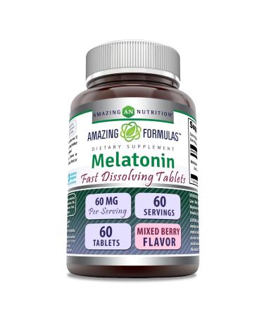 Amazing Formulas Melatonin Fast Dissolving Supplement | 60 Mg per Serving | Mixed Berry Flavor | 60 Tablets | Non-GMO | Gluten-Free | Made in USA 1 Count (Pack of 1)