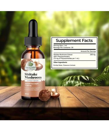 Amazing Botanicals Shiitake Mushroom Extract Tincture - 7 500mg Immune Support Supplement Containing 30% Polysaccharide in Each - Mushroom Complex with Powerful Antioxidant for Overall Wellbeing - Buy Online on GoSupps.com