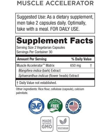 Purity Products Muscle Accelerator - 650mg Clinically Tested Ayurvedic Blend for Strength, Endurance & Muscle Growth - 60 Veg Caps - Buy Online on GoSupps.com