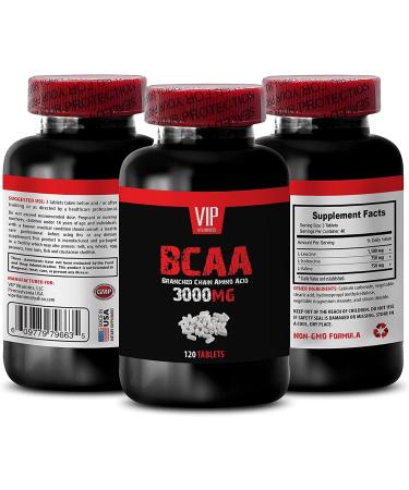 VIP Supplements Workout Pills for Men and Women - BCAA 3000 MG - BRANCHED Chain Amino Acid - leucine isoleucine and valine 1 Bottle (120 Tablets)