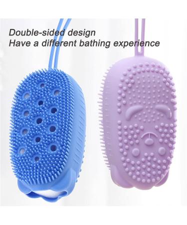 Draduo Silicone Bath Brush for Body - Double Sided Shower Brush - Cute Bear Shape - Blue & Purple - Buy Online on GoSupps.com
