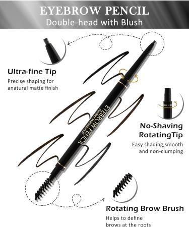 Waterproof Black Eyebrow Pencil Set 12Pcs Retractable Brow Micro Professional Eyebrow Pencil Ultra Fine Long Lasting Women Eye Makeup for Perfect Eye Liner Brows Shaping & Filling Brow Gel Pen- 01 01 Black - Buy Online on GoSupps.com