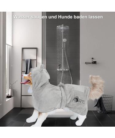 Ownpets Dog Stirring Towel | Rapid Drying Terry Bathing Coat with Velcro Fastener & Adjustable Body Band - Thickening Size M Gray - Perfect for Grooming & Bathing Your Dog - Buy Online on GoSupps.com
