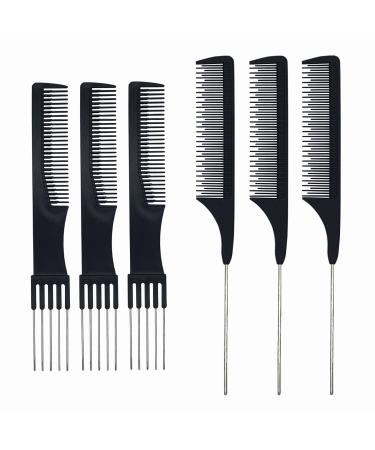 6 Pcs Hair Combs Including 3 Pieces Rat Tail Combs 3 Pieces Lift Teasing Combs with Metal Prong  Salon Teasing Back Combs for Women Hair Styling