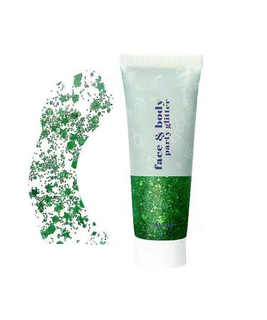 EONFAVE 50ml Mermaid Green Glitter Body Gel Festival Makeup Face Hair Body Nail Powder Holographic Thick Glitter Powder Durable Waterproof