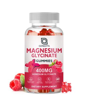 Magnesium Glycinate Gummies 400 mg with 100 mg Magnesium L-Threonate - Chelated Magnesium Potassium Supplement with Vitamin D B6 Supports Calm Sleep Memory & Muscle Cramps Sugar Free - 60 Gummies