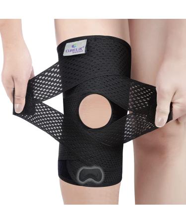 CURELIX  New 2023  Knee Brace with Side Stabilizers  Adjustable Knee Support with Patella Gel Pad & Shin Pad for Meniscus Tear Pain Relief MCL ACL Arthritis Injuries Recovery (JP6-B-L) Black Large