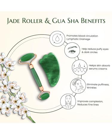 Buy Jade Roller & Gua Sha Set for Face & Neck Anti-Aging Relaxing Facial Massager 100% Natural Skin Care Perfect for Puffy Eyes - Buy Online on GoSupps.com