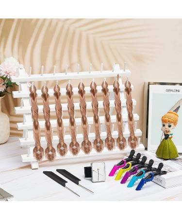 19 Pcs Wooden Hair Braid Rack Set with Clips, Comb & Parting Ring - White - Buy Online on GoSupps.com