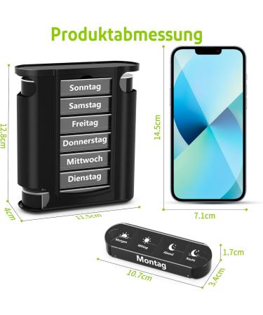 Weekly Pill Organizer - Opret 7-Day Medication Box with 4 Compartments for Morning Noon and Night - Black Tablet Storage Solution - Buy Online on GoSupps.com