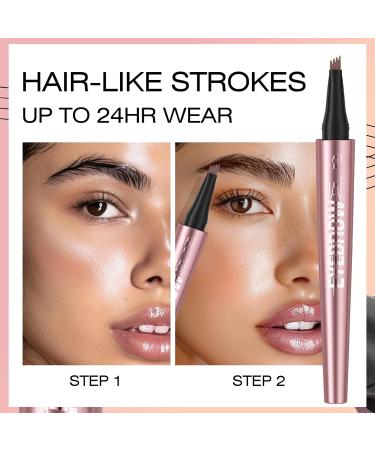 Microblading Eyebrow Pen with 4-Fork-Tip - Eye Makeup Eyebrow Tint Pen Lift & Snatch Eyebrow Pen Long-Lasting Waterproof Natural Hair-Like Brows Refined Pink Champagne(Dark Brown) - Buy Online on GoSupps.com