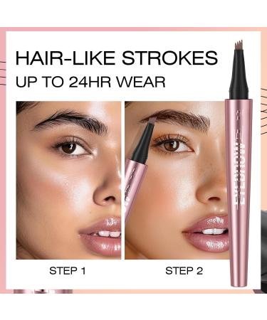 Microblading Eyebrow Pen with 4-Fork-Tip - Eye Makeup Eyebrow Tint Pen Lift & Snatch Eyebrow Pen Long-Lasting Waterproof Natural Hair-Like Brows Refined Pink Champagne(Light Brown) - Buy Online on GoSupps.com