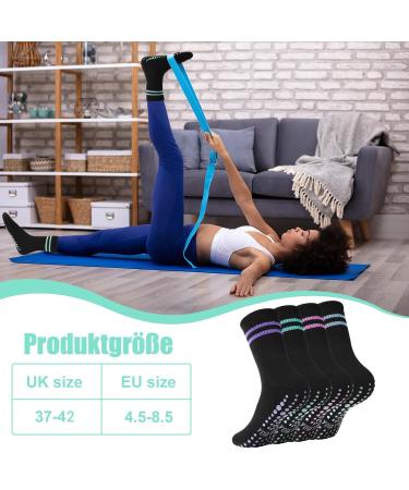 Newofview Non-Slip Yoga Socks for Women | 4 Pairs Anti-Slip Pilates & Sports Socks (Sizes 37-42) - Perfect for Home Hospital & Dance Workouts - Buy Online on GoSupps.com