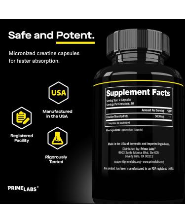 Prime Labs Creatine Capsules - 5g Creatine Monohydrate Pills for Muscle Growth & Recovery - 120 Count - Best Workout Supplement for Men & Women - Buy Online on GoSupps.com