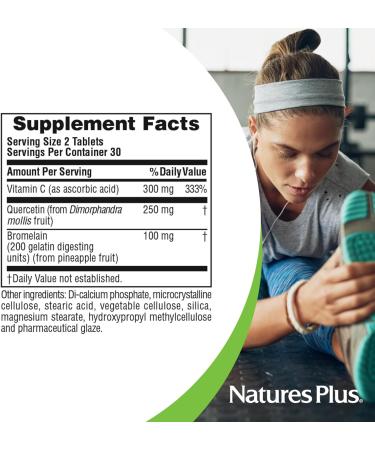 NaturesPlus Quercetin Plus with Vitamin C & Bromelain - 90 Vegetarian Tablets - Allergy Relief Supplement - Immune Antioxidant & Anti-Inflammatory Support - Gluten Free - 45 Servings - Buy Online on GoSupps.com