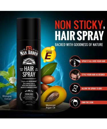 Man Arden Hair Spray - Strong Hold Styling with Nourishment - Argan Oil and Bhringraj 180ml - Buy Online on GoSupps.com