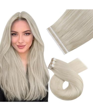 Moresoo Extensions real hair tape in extensions real hair blond scenes remy 40cm hair extension real hair tapes platinum blonde extensions smooth 10 pieces 25 grams #60 40 cm 1. #60