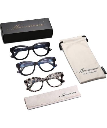 AMOMOMA Retro Oversized Blue Light Blocking Reading Glasses for Women - Brown Tortoise Frame with Blue and Grey Tortoise Design - 2.0x Magnification - Buy Online on GoSupps.com